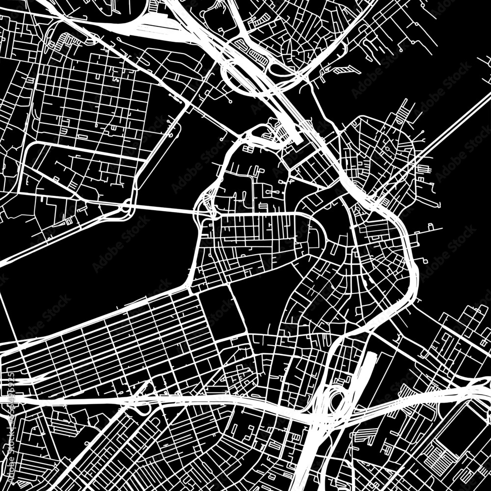 Wall mural 1:1 square aspect ratio vector road map of the city of  Boston Center Massachusetts in the United States of America with white roads on a black background.