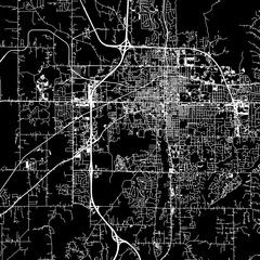 1:1 square aspect ratio vector road map of the city of  Bloomington Indiana in the United States of America with white roads on a black background.