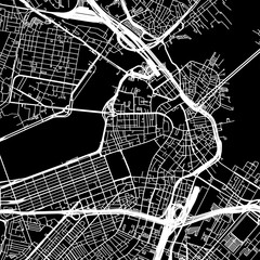 1:1 square aspect ratio vector road map of the city of  Boston Center Massachusetts in the United States of America with white roads on a black background.
