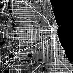1:1 square aspect ratio vector road map of the city of  Chicago Illinois in the United States of America with white roads on a black background.