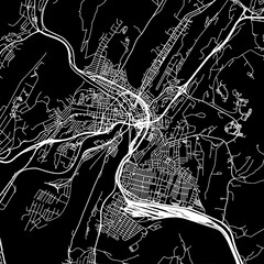 1:1 square aspect ratio vector road map of the city of  Cumberland Maryland in the United States of America with white roads on a black background.