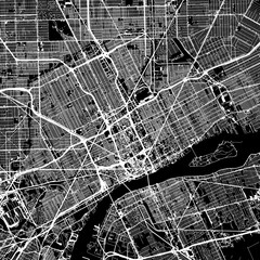 1:1 square aspect ratio vector road map of the city of  Detroit Michigan in the United States of America with white roads on a black background.