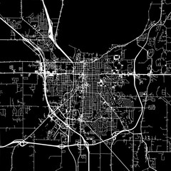 1:1 square aspect ratio vector road map of the city of  Fond du Lac Wisconsin in the United States of America with white roads on a black background. - obrazy, fototapety, plakaty