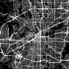 1:1 square aspect ratio vector road map of the city of  Fort Worth Texas in the United States of America with white roads on a black background.