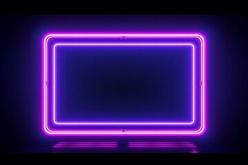 A dynamic frame of moving neon lights on a rectangular shape, accompanied by a trendy abstract background overlay. It provides a seamless vaporwave animation. Generative AI