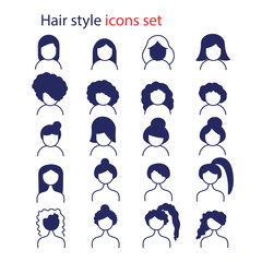 Female Hair   silhouette  icons, Pixel perfect of female Hair line icons, Set of simple hair silhouette style icons.
