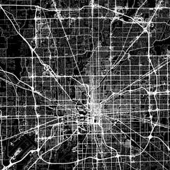 1:1 square aspect ratio vector road map of the city of  Indianapolis Indiana in the United States of America with white roads on a black background.