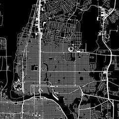 1:1 square aspect ratio vector road map of the city of  Laredo Texas in the United States of America with white roads on a black background.