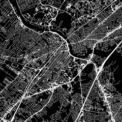 1:1 square aspect ratio vector road map of the city of  New Brunswick New Jersey in the United States of America with white roads on a black background.