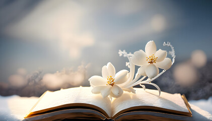 open book with flower