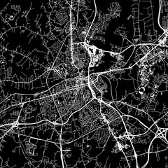 1:1 square aspect ratio vector road map of the city of  Petersburg Virginia in the United States of America with white roads on a black background.