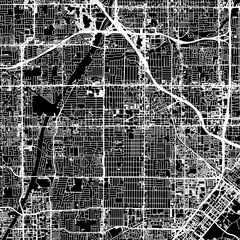 1:1 square aspect ratio vector road map of the city of  Santa Ana California in the United States of America with white roads on a black background.