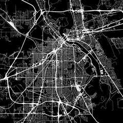 1:1 square aspect ratio vector road map of the city of  Shreveport Louisiana in the United States of America with white roads on a black background.