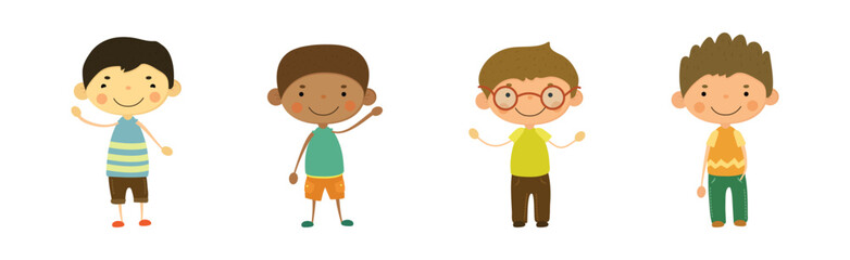 Happy Smiling Children Standing with Friendly Face Vector Set