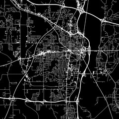 1:1 square aspect ratio vector road map of the city of  Tupelo Mississippi in the United States of America with white roads on a black background.