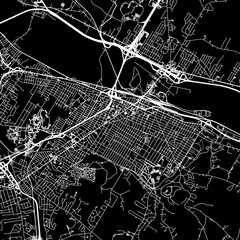 1:1 square aspect ratio vector road map of the city of  Utica New York in the United States of America with white roads on a black background.