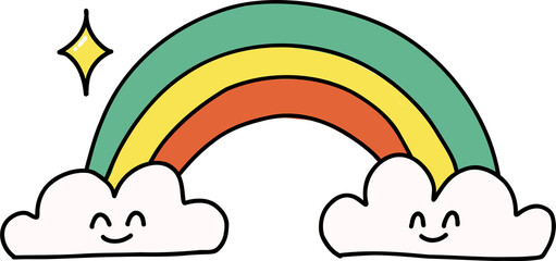 smiling clouds with rainbow png illustration