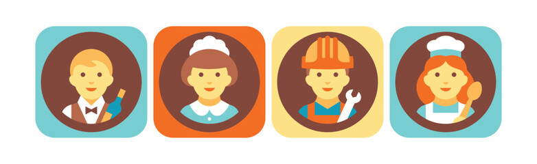 Different People Profession Icon with Avatar Picture Vector Set