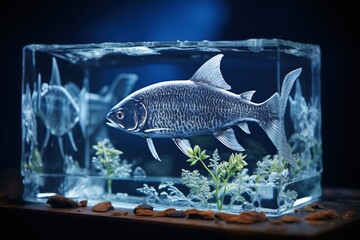 a fish in an aquarium with a black background