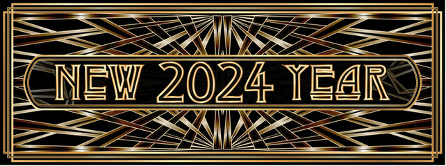 Happy 2024 New Year banner, art deco style, vector illustration