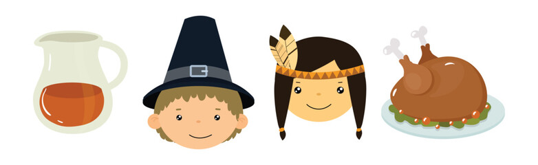 Happy Autumn Thanksgiving Day Object and Element Vector Set