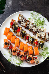 Sushi Set. Rolls, sushi of different types on a plate.