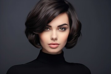 Fototapeta premium Portrait of a beautiful woman with short hair. Dark background.