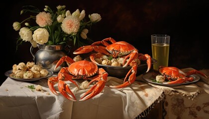 Seafood, crabs on a plate