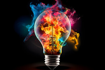 A Bursting Light Bulb Explodes with a Splash of Colorful Paint and Ideas - Representing the Concept of New Ideas and Brainstorming