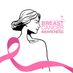 Breast Cancer Awareness vector poster for Pink October. Pink ribbon, hope, and strength illustration for impactful campaigns and events. Health, solidarity, and support for women's wellness. 