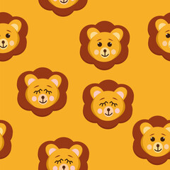lion seamless pattern. cute animal in flat style.
