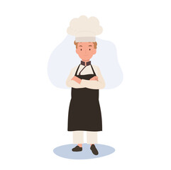 Confident Young Kid Chef with Crossed Arms. Junior Chef in Chef Hat.