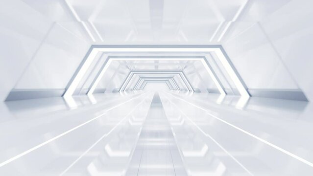 White empty tunnel, futuristic tunnel, 3d rendering.