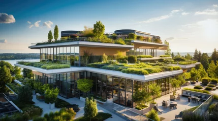Gordijnen ultra modern architect villa lots of green plants. ECO friendly living © jr-art