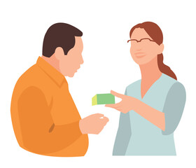 Obraz premium Pharmacy and drugstore concept. Tiny pharmacists presenting drugs, antibiotic pills, vitamin, syringe, bottles. Vector illustration for medication, pharmaceutical store, cure topics