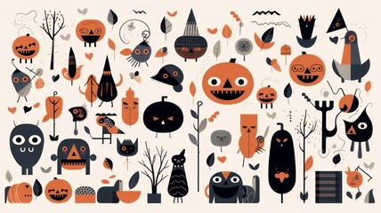 Dibujos de halloween, con calabazas terroríficas sonriendo, murciélagos, monstruos de todo tipo y decoración de miedo.