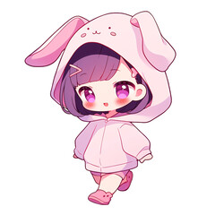 Chibi Girl Wearing A Bunny Hoodie