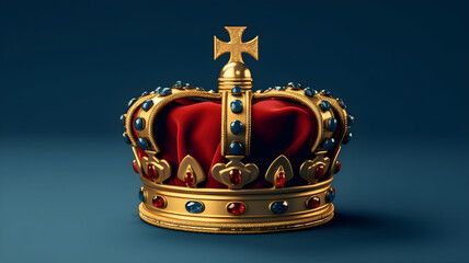 blue and red color gold crown - obrazy, fototapety, plakaty