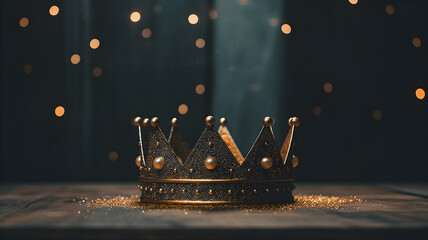 princess crown gold with glitter on bokeh background - obrazy, fototapety, plakaty