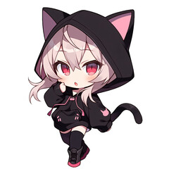 Chibi Girl Wearing A Cat Hoodie