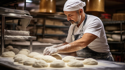 baker preparing dough to make bread