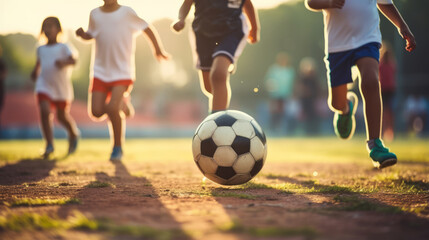 Kids football - young children players match on soccer field, Banner