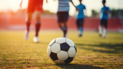Obraz na płótnie Canvas Kids football - young children players match on soccer field, Banner