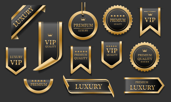 black gold luxury premium quality label badges on grey background vector