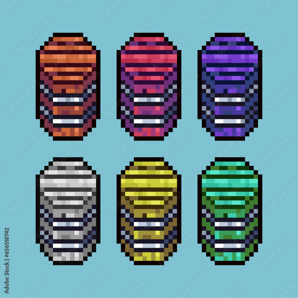 Poster pixel art sets of box with variation color item asset. simple bits of box on pixelated style. 8bits 