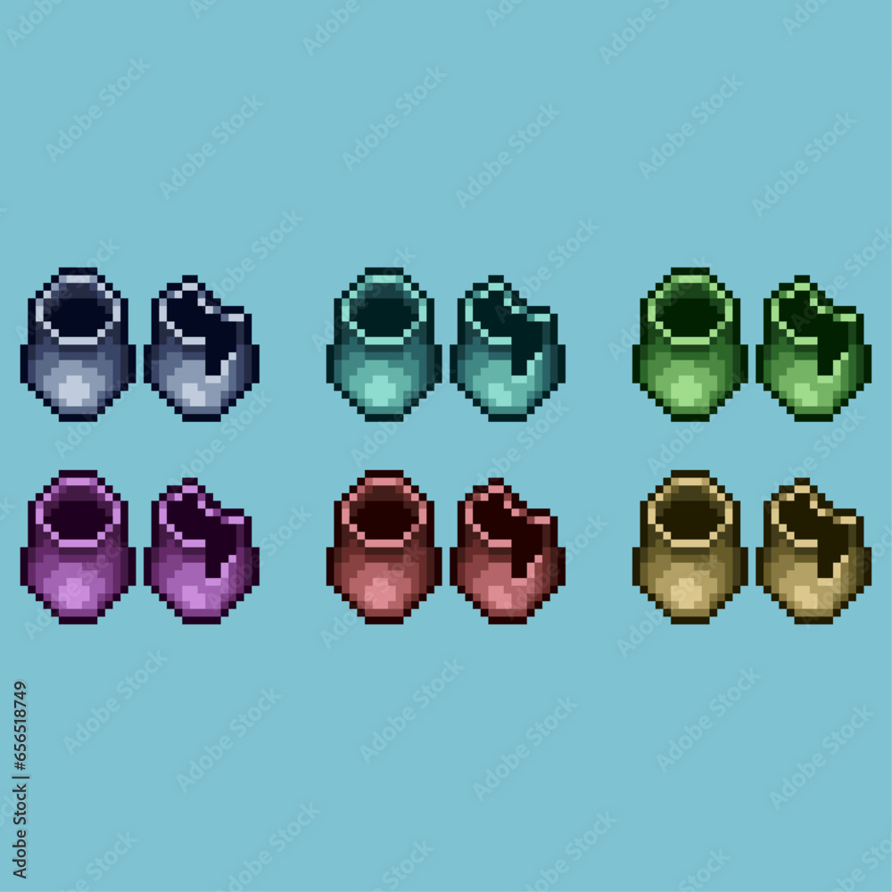 Poster pixel art sets of vase and broken gucci vase with variation color item asset. simple bits of vase on