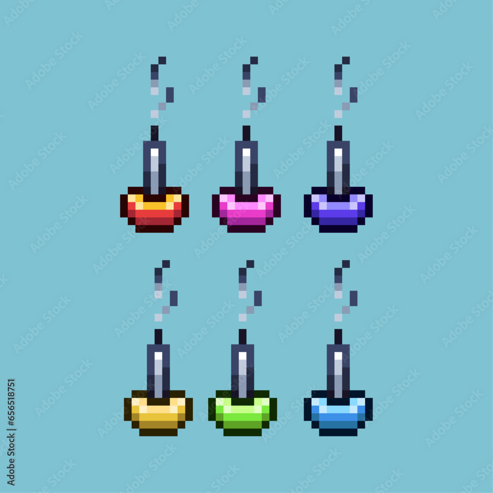 Poster pixel art sets of candle decoration light with variation color item asset. simple bits of candle on 