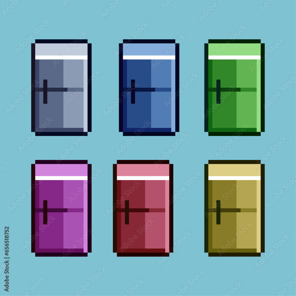 Fototapete pixel art sets of refrigerator with variation color item asset. simple bits of refrigerator on pixel