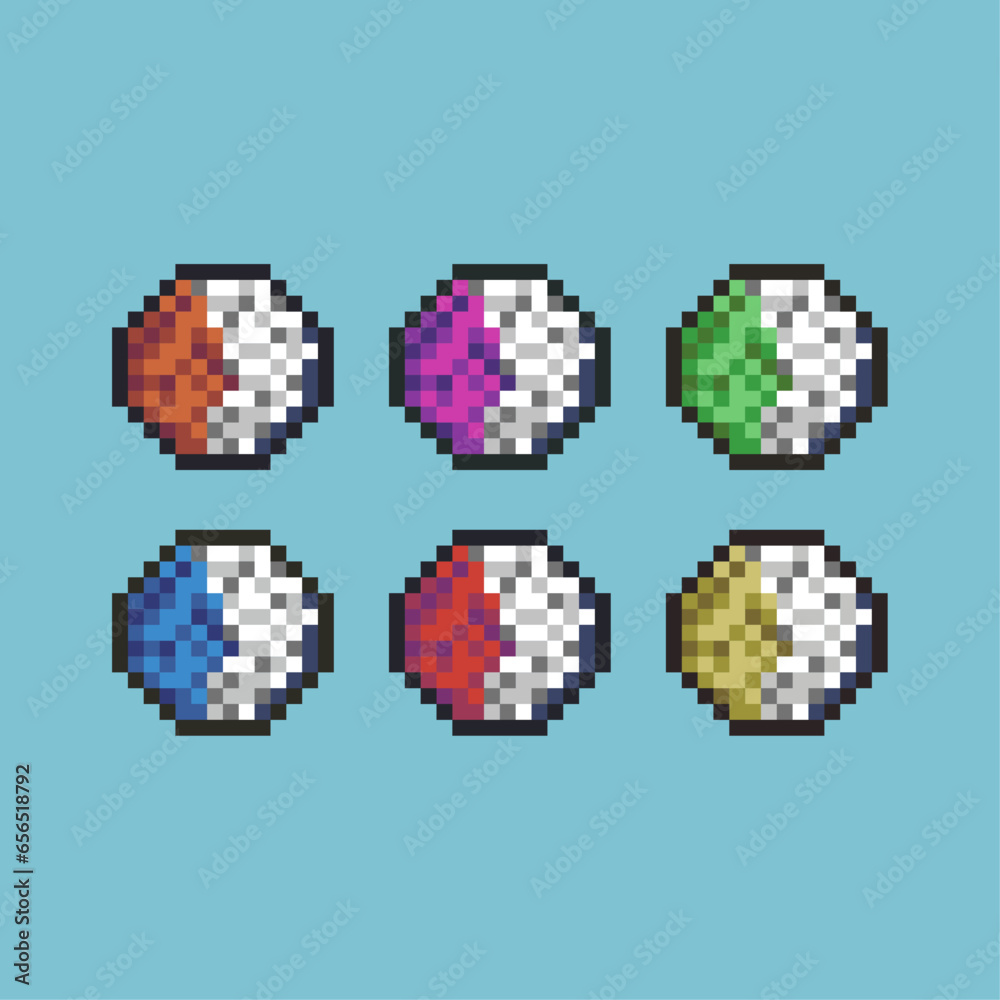 Poster pixel art sets of food rice with side dish with variation color item asset. simple bits of food on p
