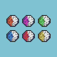 Pixel art sets of food rice with side  dish with variation color item asset. Simple bits of food on pixelated style. 8bits perfect for game asset or design asset element for your game design asset